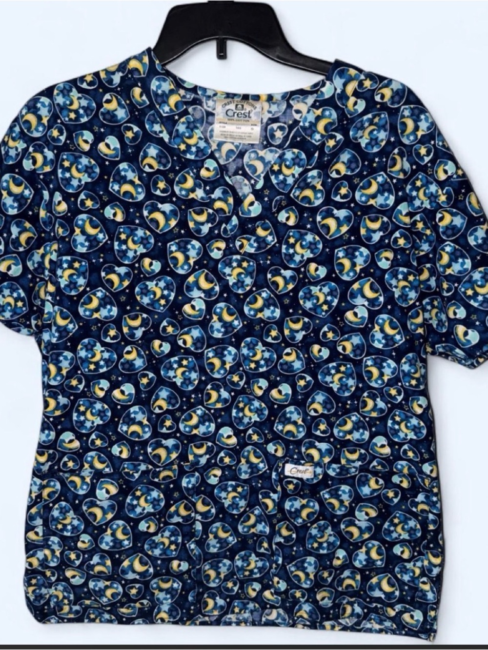 Crest Blue & Yellow Moon and Star Print Top